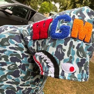 Blue shark zip up BAPE hoodie